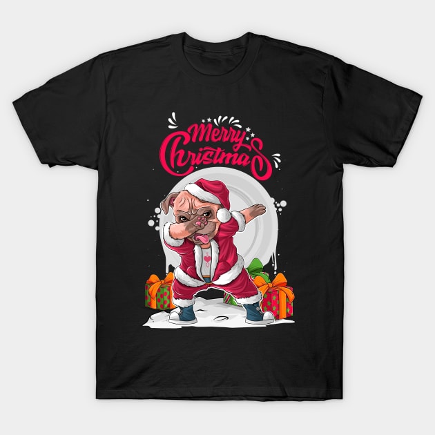 Funny Christmas Pug English bulldog dog Merry Christmas gifts T-Shirt by Mad Maggie